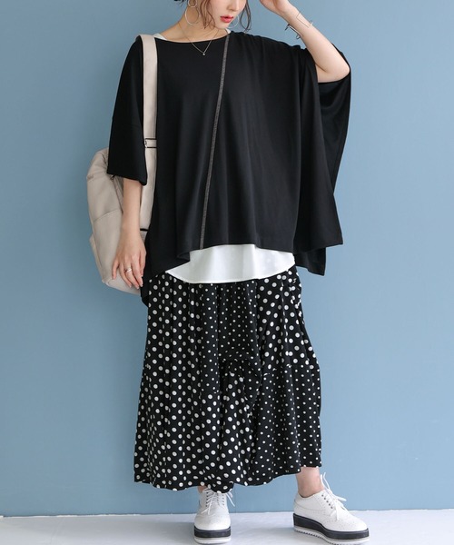 osharewalker（オシャレウォーカー）の「【機能素材】『ドルマン変形カットソー』（Tシャツ/カットソー・レディース・ブラック/アイボリー/ピンク/グリーン/モカ/グレイッシュブルー/ラベンダー・FREE）」の19枚目の写真