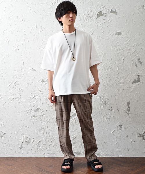 MinoriTY（マイノリティ）の「メンズ5分袖インレイミニ裏毛サイドレースアップビッグシルエットTeeシャツ（Tシャツ/カットソー・メンズ・ブラック/オフホワイト/カーキ/モカ・M/L）」の6枚目の写真