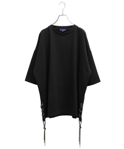 MinoriTY（マイノリティ）の「メンズ5分袖インレイミニ裏毛サイドレースアップビッグシルエットTeeシャツ（Tシャツ/カットソー・メンズ・ブラック/オフホワイト/カーキ/モカ・M/L）」の17枚目の写真