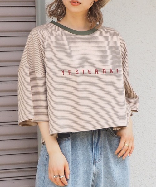 tiptop（ティップトップ）の「ボーダーショート丈Tシャツ（Tシャツ/カットソー・レディース・グリーン/ブルー/ホワイト系その他/ベージュ/サックスブルー/ラベンダー/オフホワイト・FREE）」の22枚目の写真