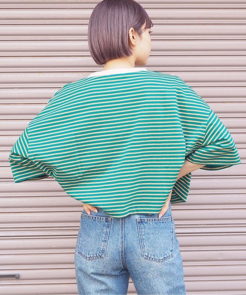 tiptop（ティップトップ）の「ボーダーショート丈Tシャツ（Tシャツ/カットソー・レディース・グリーン/ブルー/ホワイト系その他/ベージュ/サックスブルー/ラベンダー/オフホワイト・FREE）」の11枚目の写真