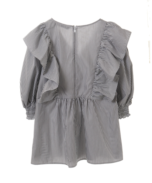 Tiara（ティアラ）の「Vネックフリルブラウス（シャツ/ブラウス・レディース・ストライプ/チェック/ブラック・FREE）」の6枚目の写真