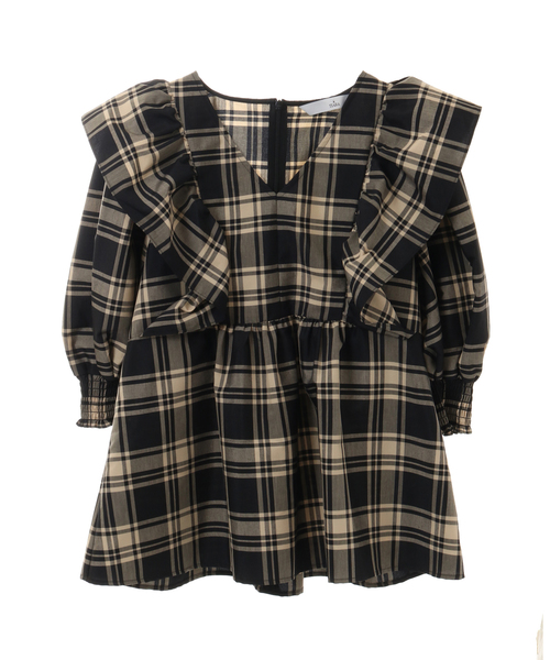 Tiara（ティアラ）の「Vネックフリルブラウス（シャツ/ブラウス・レディース・ストライプ/チェック/ブラック・FREE）」の13枚目の写真