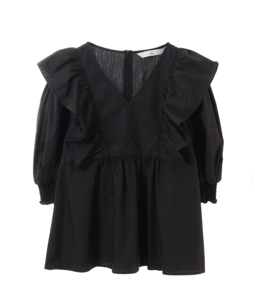 Tiara（ティアラ）の「Vネックフリルブラウス（シャツ/ブラウス・レディース・ストライプ/チェック/ブラック・FREE）」の15枚目の写真