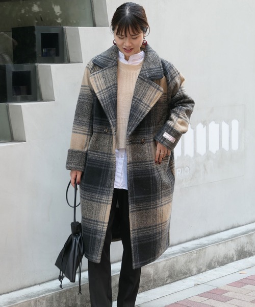 CORNERS（コーナーズ）の「チェック柄ロールアップ袖ロングコート（その他アウター・レディース・ベージュ/ブラウン・M/L）」の14枚目の写真