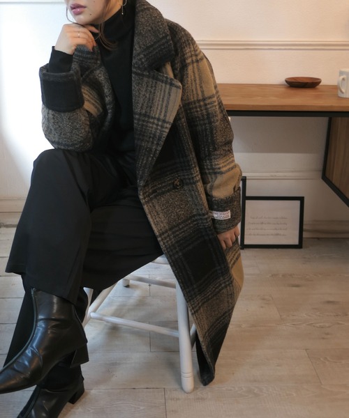 CORNERS（コーナーズ）の「チェック柄ロールアップ袖ロングコート（その他アウター・レディース・ベージュ/ブラウン・M/L）」の21枚目の写真