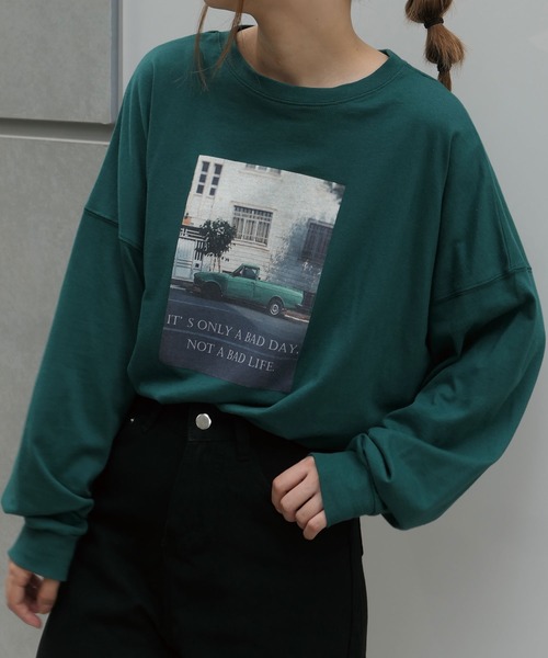 CORNERS(コーナーズ)の「フォトロゴ2wayT-shirt(Tシャツ/カットソー・レディース・オフホワイト/グリーン/オートミール/スミクロ・FREE)」の1枚目の写真