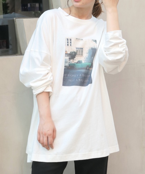 CORNERS(コーナーズ)の「フォトロゴ2wayT-shirt(Tシャツ/カットソー・レディース・オフホワイト/グリーン/オートミール/スミクロ・FREE)」の8枚目の写真