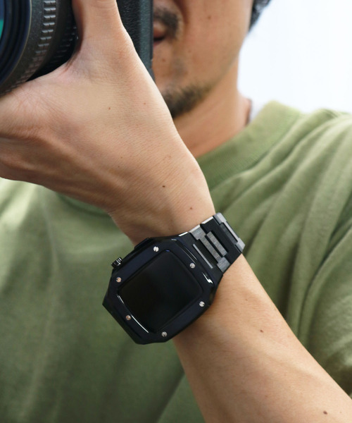 デジタル腕時計 八角形 Apple Watchケース ブラック Apple Watch Series 10(42mm/46mm)/9/8/7(41mm/45mm)/SE(第2/1