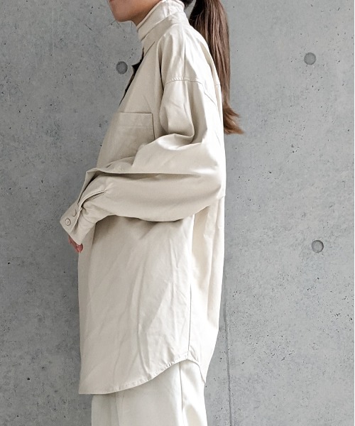 Per sist ence(パーシエンス)の「Per sist ence/パーシエンス フェイクレザー バンドカラーシャツ(シャツ/ブラウス・レディース・ブラック/ベージュ/アイボリー・FREE)」の9枚目の写真