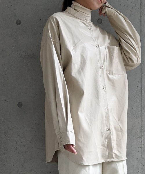 Per sist ence(パーシエンス)の「Per sist ence/パーシエンス フェイクレザー バンドカラーシャツ(シャツ/ブラウス・レディース・ブラック/ベージュ/アイボリー・FREE)」の11枚目の写真