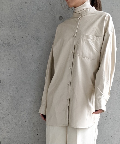 Per sist ence(パーシエンス)の「Per sist ence/パーシエンス フェイクレザー バンドカラーシャツ(シャツ/ブラウス・レディース・ブラック/ベージュ/アイボリー・FREE)」の10枚目の写真