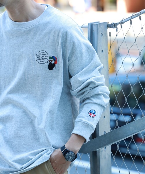 BACK NUMBER(バックナンバー)の「【BACK NUMBER】刺繍プリントロンT(Tシャツ/カットソー・メンズ・ライトグレー/オレンジ/ブルー・L/M/XL)」の2枚目の写真