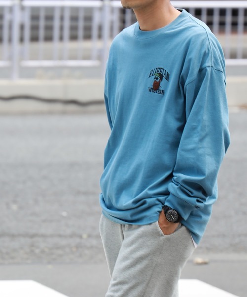 BACK NUMBER(バックナンバー)の「【BACK NUMBER】刺繍プリントロンT(Tシャツ/カットソー・メンズ・ライトグレー/オレンジ/ブルー・L/M/XL)」の7枚目の写真