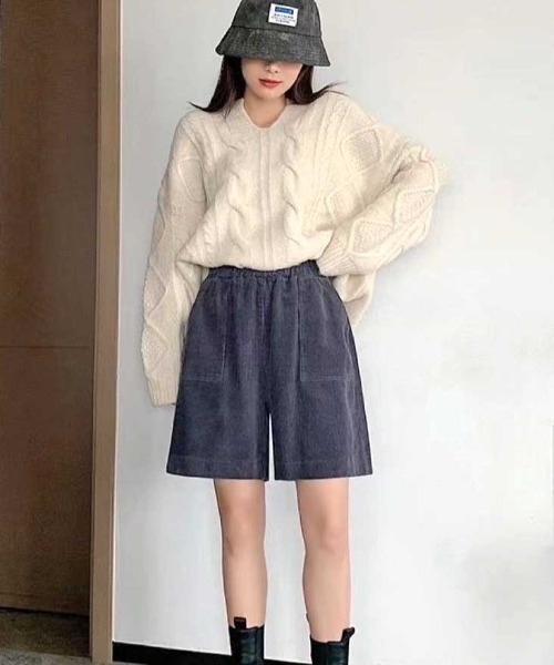 MANGROVE（マングローブ）の「コーデュロイルーズハーフパンツ（その他パンツ・レディース・ダークグリーン/ブラック/ネイビー/キャメル・FREE）」の18枚目の写真