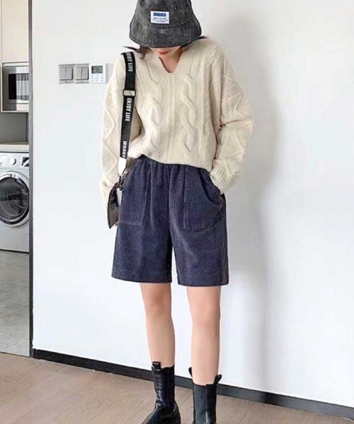 MANGROVE（マングローブ）の「コーデュロイルーズハーフパンツ（その他パンツ・レディース・ダークグリーン/ブラック/ネイビー/キャメル・FREE）」の19枚目の写真