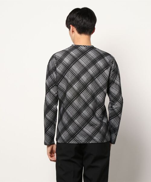 HIDEAWAYS NICOLE(ハイダウェイニコル)の「ブリスターチェックジャカード長袖Vネック(Tシャツ/カットソー・メンズ・ホワイト×ライトグレー/ネイビー×ホワイト/ブラック×ホワイト・LARGE/MEDIUM/X-LARGE)」の5枚目の写真