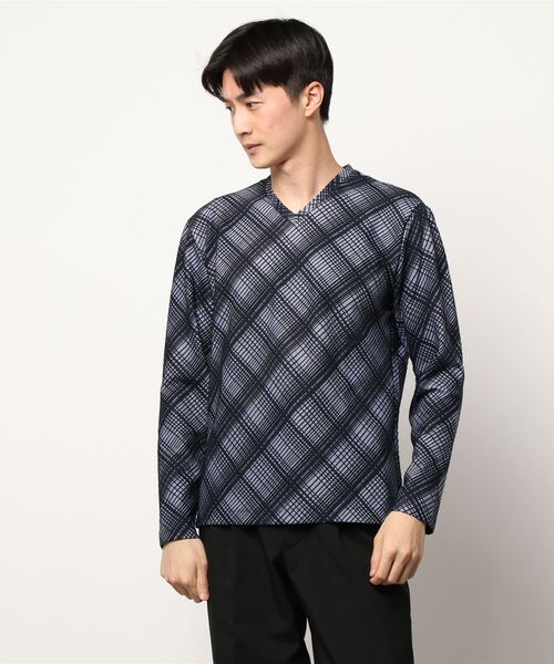 HIDEAWAYS NICOLE(ハイダウェイニコル)の「ブリスターチェックジャカード長袖Vネック(Tシャツ/カットソー・メンズ・ホワイト×ライトグレー/ネイビー×ホワイト/ブラック×ホワイト・LARGE/MEDIUM/X-LARGE)」の14枚目の写真