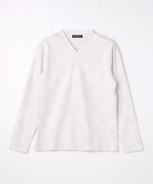 HIDEAWAYS NICOLE(ハイダウェイニコル)の「ブリスターチェックジャカード長袖Vネック(Tシャツ/カットソー・メンズ・ホワイト×ライトグレー/ネイビー×ホワイト/ブラック×ホワイト・LARGE/MEDIUM/X-LARGE)」の15枚目の写真