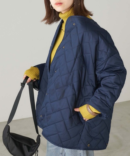 Chaco closet（チャコ クローゼット）の「ライナーキルトAラインノーカラーコート（ノーカラーコート・レディース・ブラック/カーキ/ネイビー/グレー/ベージュ・FREE）」の5枚目の写真