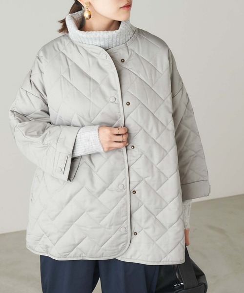 Chaco closet（チャコ クローゼット）の「ライナーキルトAラインノーカラーコート（ノーカラーコート・レディース・ブラック/カーキ/ネイビー/グレー/ベージュ・FREE）」の3枚目の写真