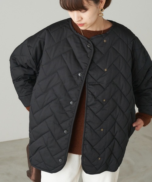 Chaco closet（チャコ クローゼット）の「ライナーキルトAラインノーカラーコート（ノーカラーコート・レディース・ブラック/カーキ/ネイビー/グレー/ベージュ・FREE）」の2枚目の写真