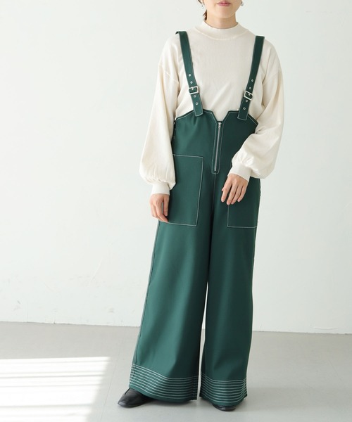 vingtrois（バントロア）の「【vingtrois】ステッチデザインツイルサロペット（サロペット/オーバーオール・レディース・ブラック/ブラウン/グリーン・M）」の3枚目の写真