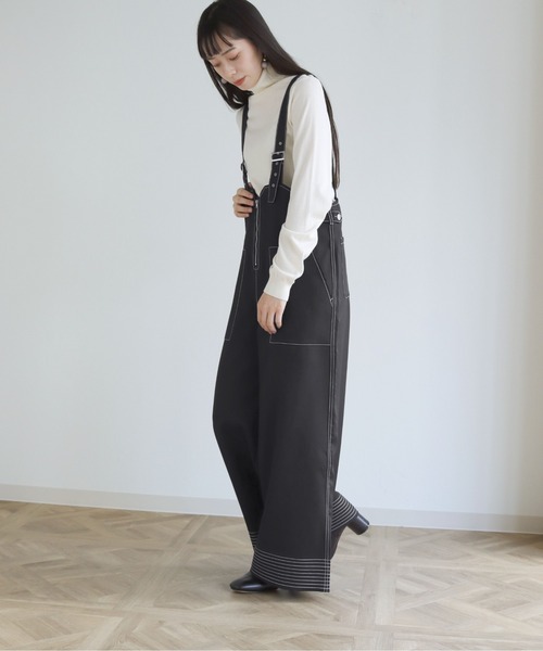 vingtrois（バントロア）の「【vingtrois】ステッチデザインツイルサロペット（サロペット/オーバーオール・レディース・ブラック/ブラウン/グリーン・M）」の9枚目の写真