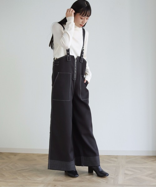 vingtrois（バントロア）の「【vingtrois】ステッチデザインツイルサロペット（サロペット/オーバーオール・レディース・ブラック/ブラウン/グリーン・M）」の6枚目の写真