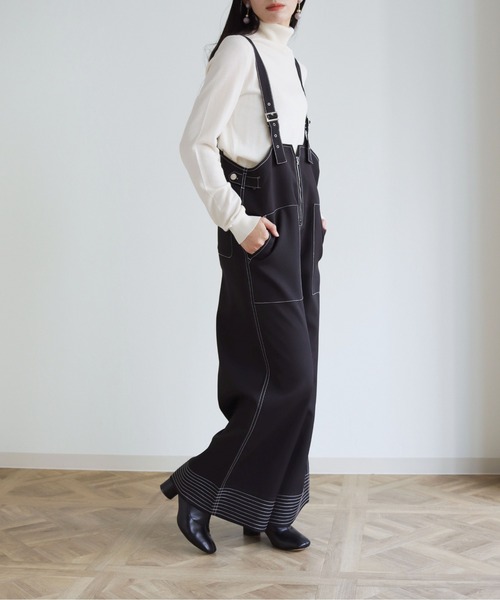 vingtrois（バントロア）の「【vingtrois】ステッチデザインツイルサロペット（サロペット/オーバーオール・レディース・ブラック/ブラウン/グリーン・M）」の13枚目の写真