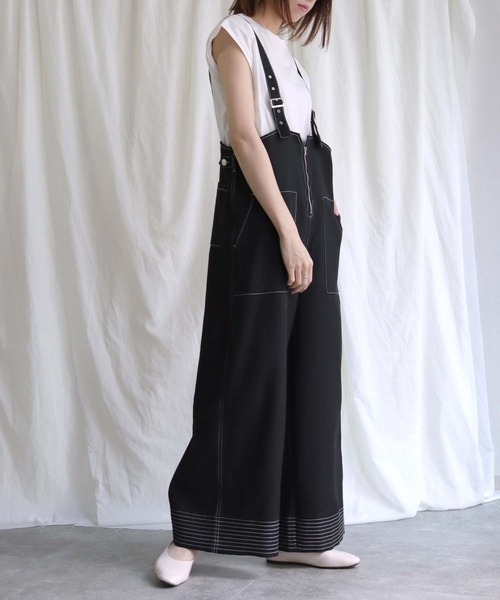 vingtrois（バントロア）の「【vingtrois】ステッチデザインツイルサロペット（サロペット/オーバーオール・レディース・ブラック/ブラウン/グリーン・M）」の21枚目の写真