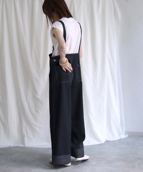 vingtrois（バントロア）の「【vingtrois】ステッチデザインツイルサロペット（サロペット/オーバーオール・レディース・ブラック/ブラウン/グリーン・M）」の22枚目の写真