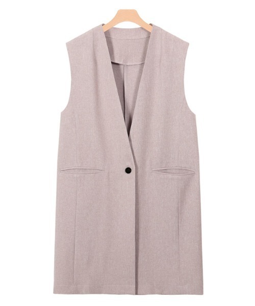 Pierrot（ピエロ）の「リネンライクノーカラージレ（ノーカラージャケット・レディース・ベージュ/ブルー系その他・M/L）」の6枚目の写真