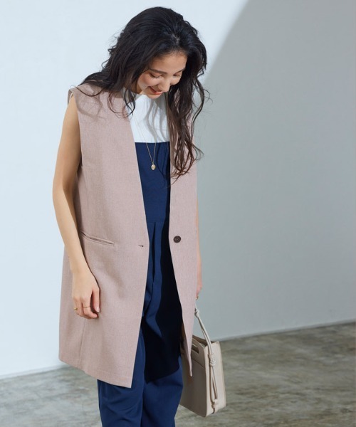 Pierrot（ピエロ）の「リネンライクノーカラージレ（ノーカラージャケット・レディース・ベージュ/ブルー系その他・M/L）」の4枚目の写真