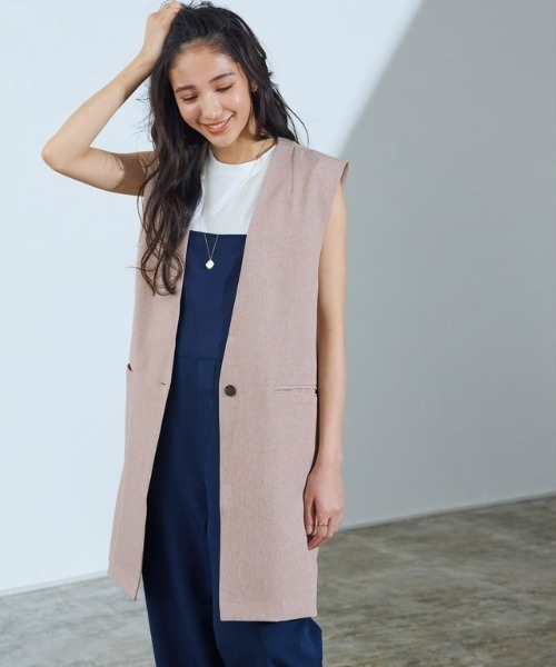 Pierrot（ピエロ）の「リネンライクノーカラージレ（ノーカラージャケット・レディース・ベージュ/ブルー系その他・M/L）」の3枚目の写真
