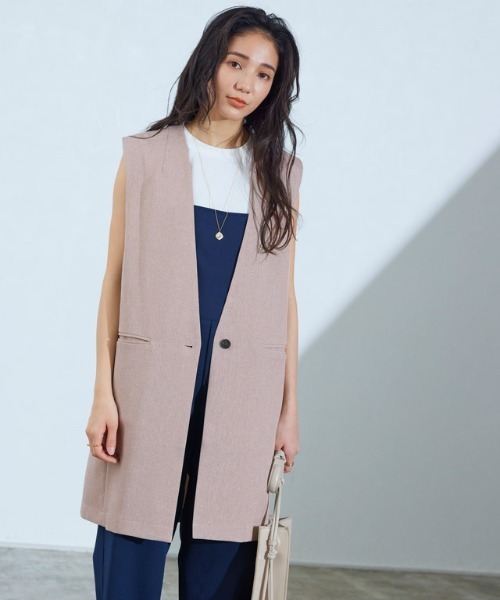 Pierrot（ピエロ）の「リネンライクノーカラージレ（ノーカラージャケット・レディース・ベージュ/ブルー系その他・M/L）」の9枚目の写真