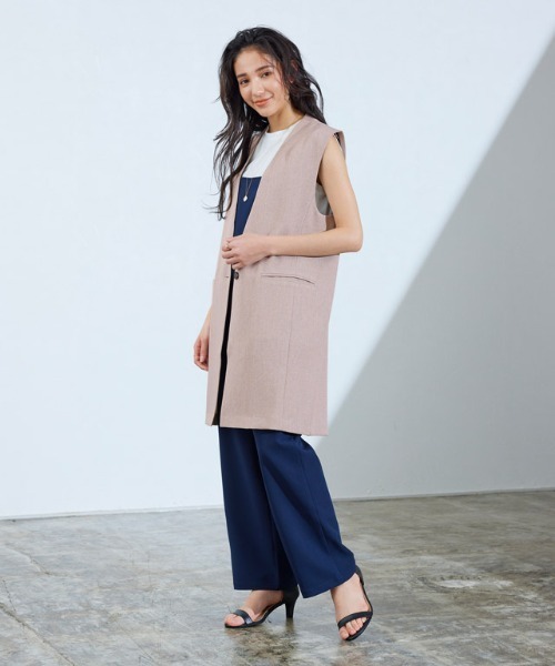 Pierrot（ピエロ）の「リネンライクノーカラージレ（ノーカラージャケット・レディース・ベージュ/ブルー系その他・M/L）」の8枚目の写真