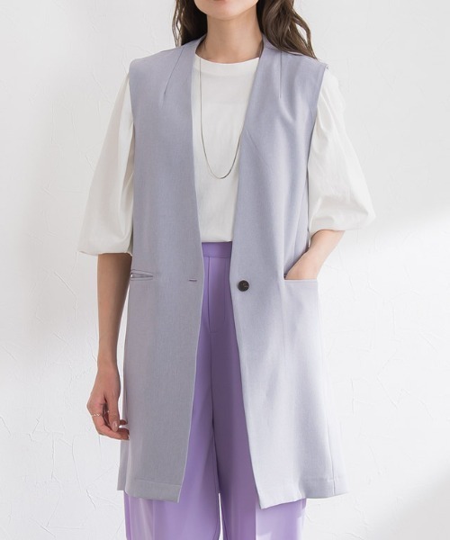 Pierrot（ピエロ）の「リネンライクノーカラージレ（ノーカラージャケット・レディース・ベージュ/ブルー系その他・M/L）」の14枚目の写真