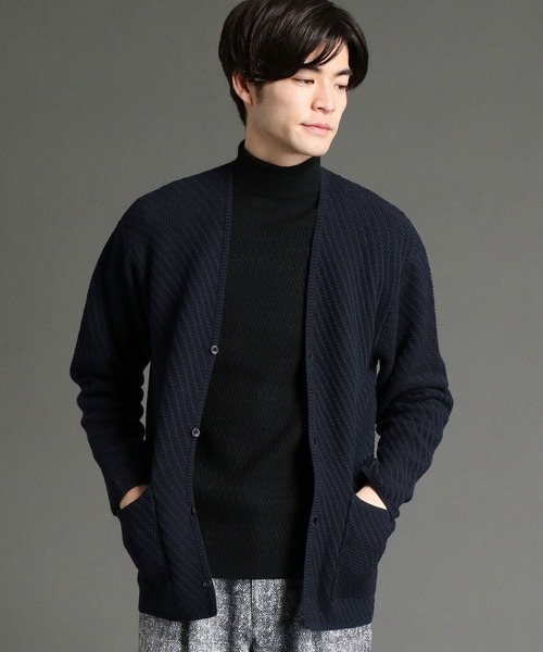 HIDEAWAYS NICOLE（ハイダウェイニコル）の「12GG ニットカーディガン（カーディガン/ボレロ・メンズ・ブラック×グレー/ホワイト×ホワイト/ホワイト×ブラック/ネイビー系・MEDIUM/LARGE）」の4枚目の写真