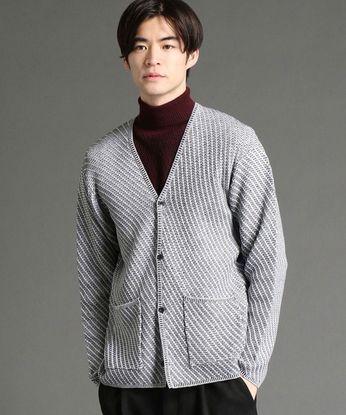 HIDEAWAYS NICOLE（ハイダウェイニコル）の「12GG ニットカーディガン（カーディガン/ボレロ・メンズ・ブラック×グレー/ホワイト×ホワイト/ホワイト×ブラック/ネイビー系・MEDIUM/LARGE）」の2枚目の写真