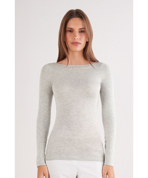 セール】ボートネック モダール カシミヤ ウルトラライト トップス