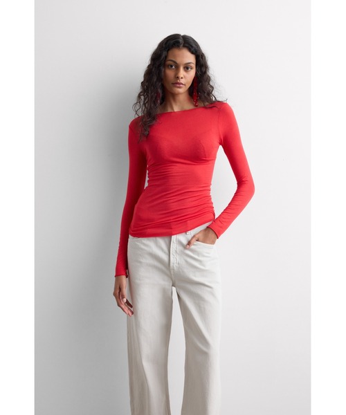 ボートネック モダール カシミヤ ウルトラライト トップス（ニット  