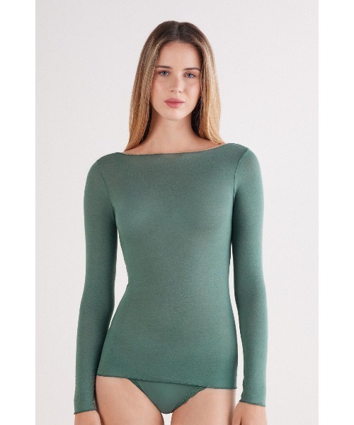 ボートネック モダール カシミヤ ウルトラライト トップス（ニット