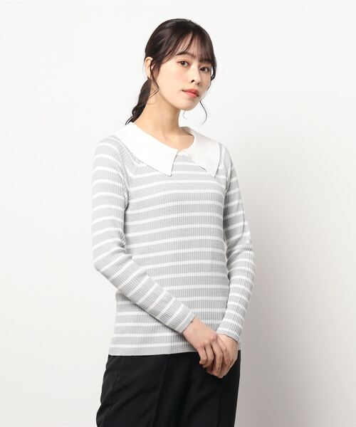 Te chichi（テチチ）の「フラットカラーリブニット（ニット/セーター・レディース・ブラック/ベージュ/グレー・ﾌﾘ-）」の7枚目の写真