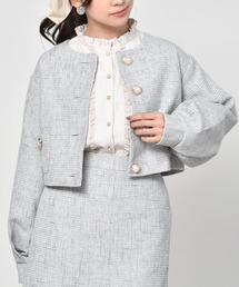 ノーカラーツイードジャケット