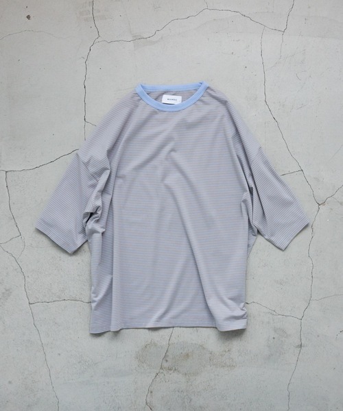 WHIMSIC(ウィムジック)の「【WHIMSIC】マイクロボーダーTシャツ(Tシャツ/カットソー・レディース・ネイビー/ブラウン/モカ/ピンク/グレー/ブルー・FREE)」の1枚目の写真