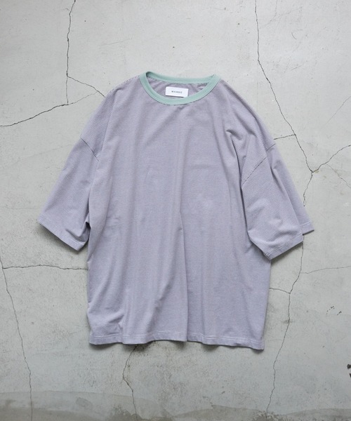 WHIMSIC(ウィムジック)の「【WHIMSIC】マイクロボーダーTシャツ(Tシャツ/カットソー・レディース・ネイビー/ブラウン/モカ/ピンク/グレー/ブルー・FREE)」の4枚目の写真