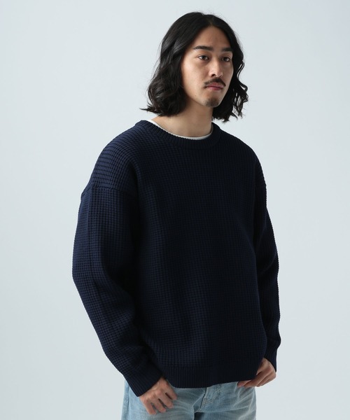 BAYFLOW(ベイフロー)の「7Gワッフルニットプルオーバー(ニット/セーター・メンズ・ベージュ/ネイビー/オフホワイト/ブルー/ピンク・MEDIUM/LARGE)」の4枚目の写真