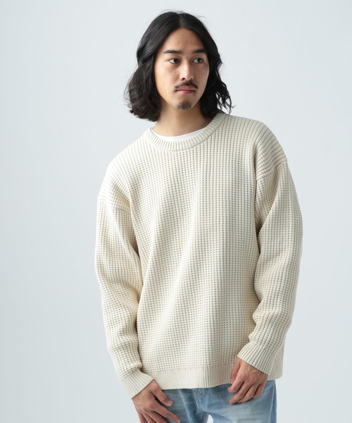 BAYFLOW(ベイフロー)の「7Gワッフルニットプルオーバー(ニット/セーター・メンズ・ベージュ/ネイビー/オフホワイト/ブルー/ピンク・MEDIUM/LARGE)」の2枚目の写真