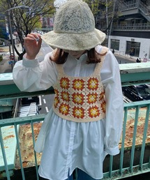 カラーかぎ針ビスチェ＋シャツセット